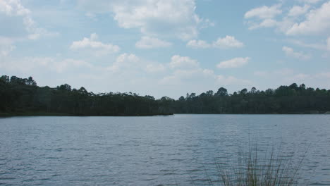 Wide-shot-of-Wentworth-Falls-Lake-in-the-Blue-Mountains-on-a-beautiful-slightly-windy-spring-day