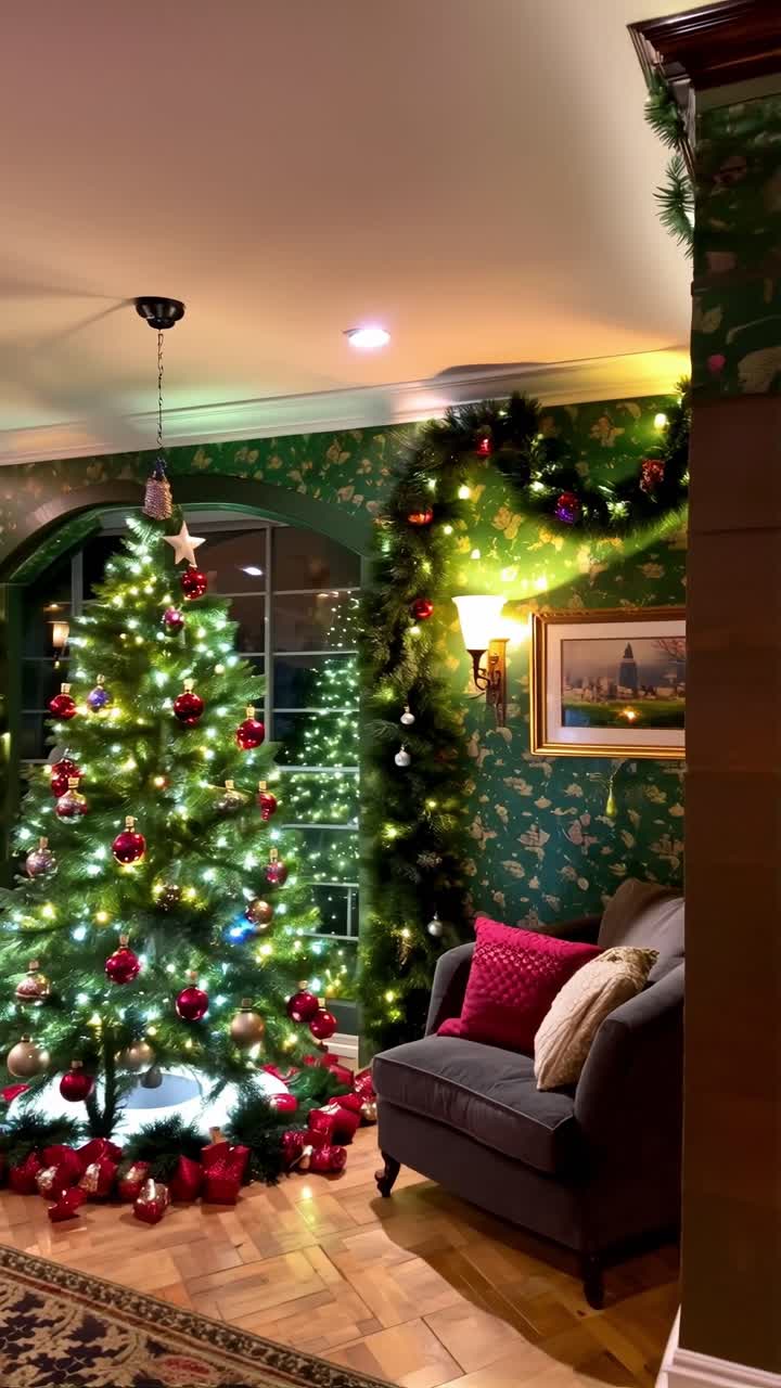 Sala de estar decorada para Navidad
