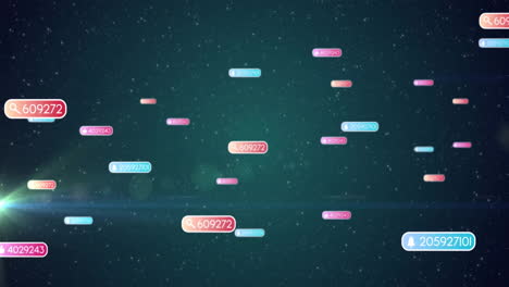 floating numerical codes animation over starry night sky background