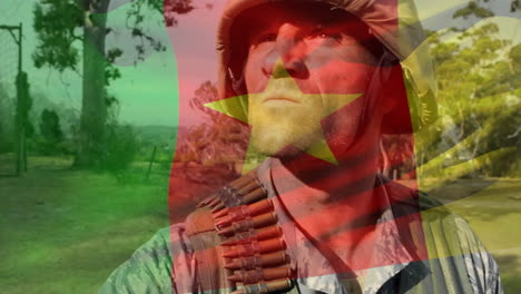 animation of soldiers with waving cameroonian flag