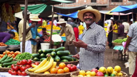 bustling outdoor market scene with vendors and fresh produce