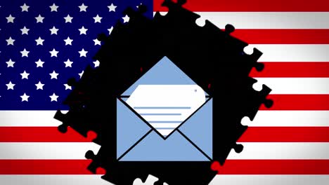 Envelope-icon-against-puzzle-missing-over-American-flag