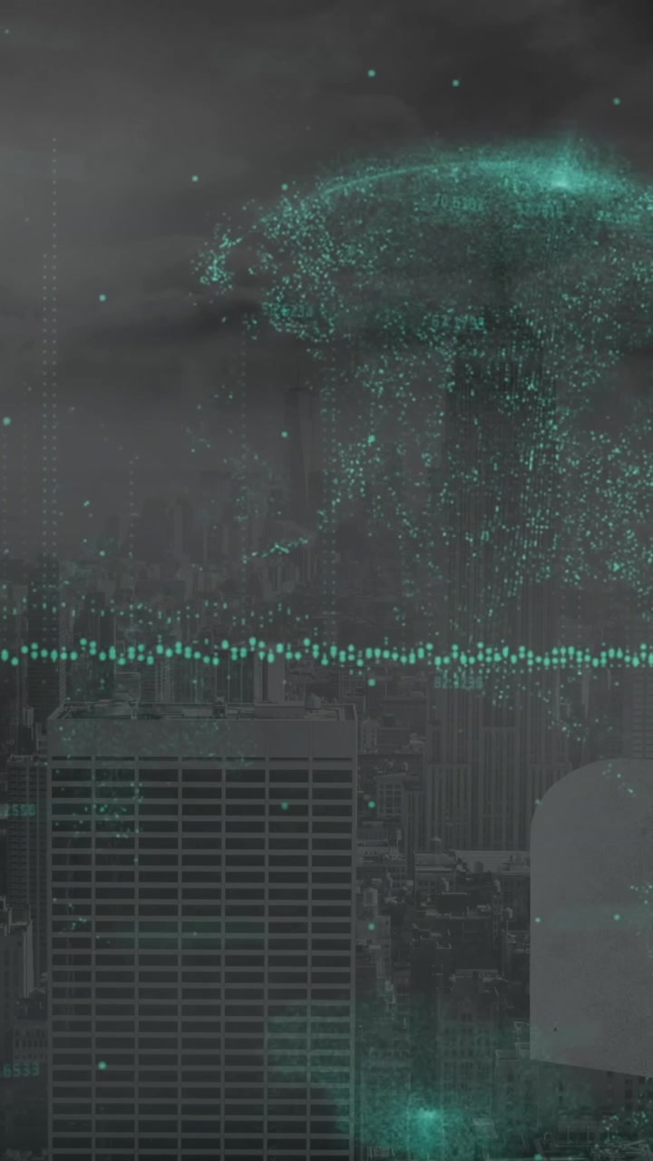 Animazione dell'elaborazione dati su un paesaggio urbano