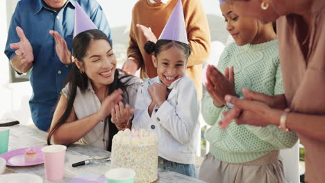 celebration, family and girl with cake