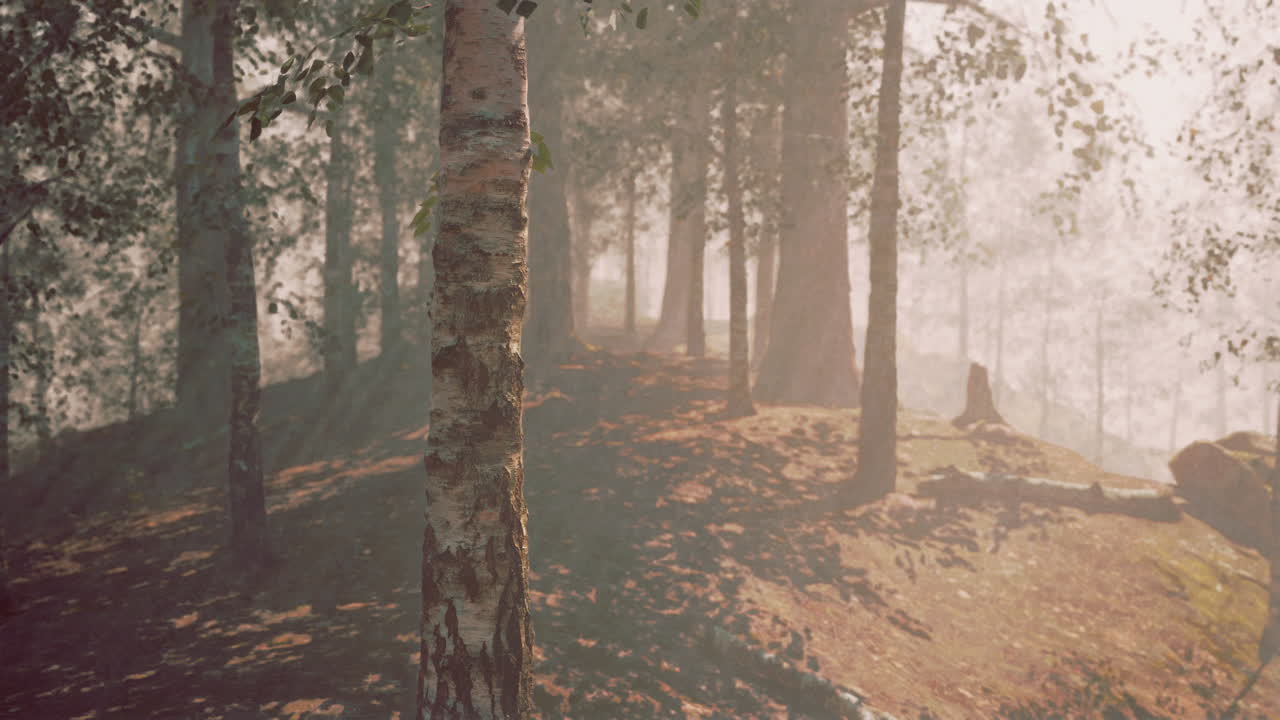 Misty Birch Forest Path