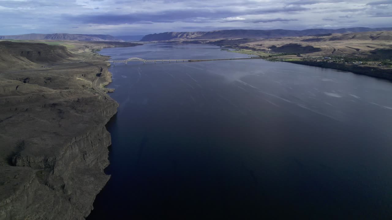Bridge Over Large River Rotate Far