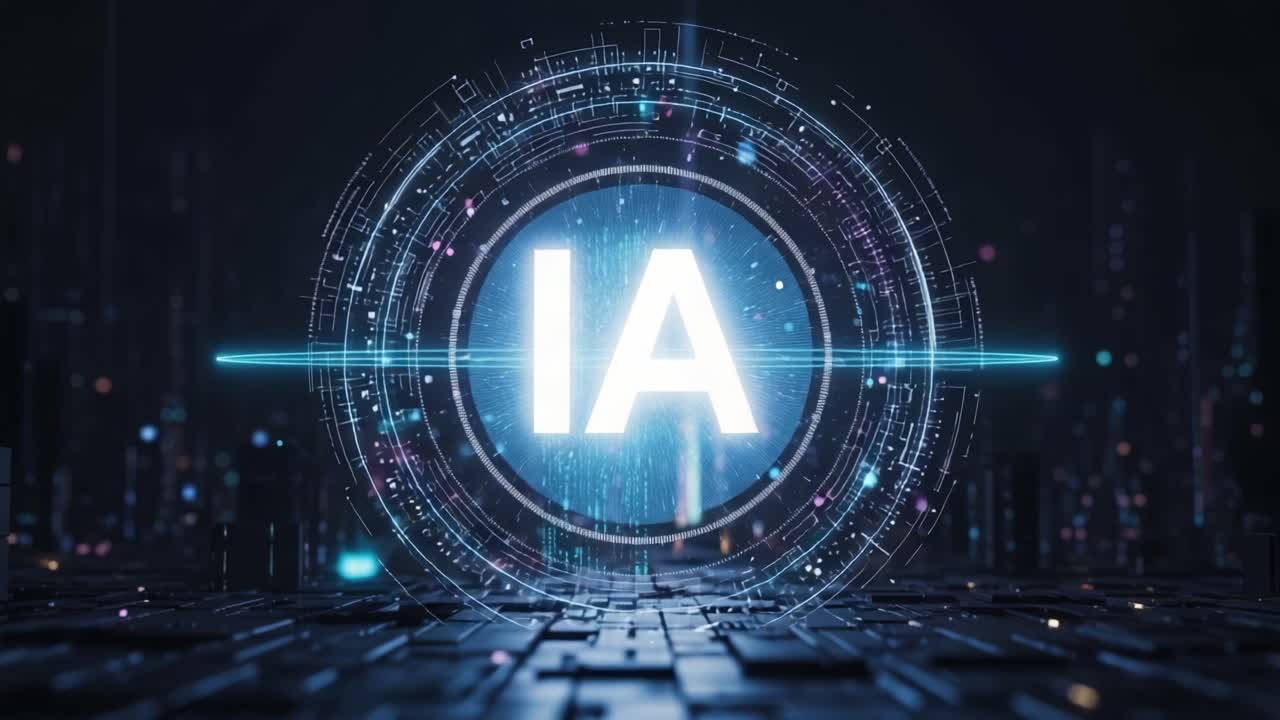 A stunning visual representation of artificial intelligence concepts, showcasing the futuristic and technological essence of IA within a digital landscape of lights and patterns