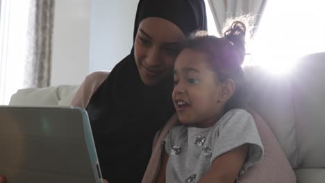 mother and daughter at home