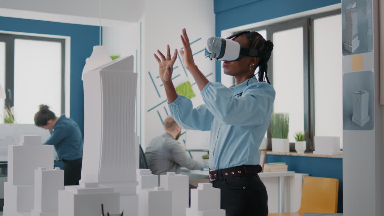 Architect using virtual reality headset