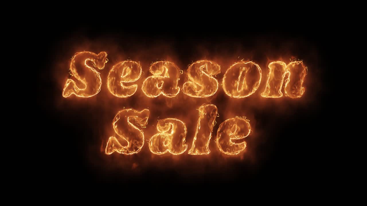 Season sale word hot animated burning realistic fire flame and smoke seamlessly loop animation on