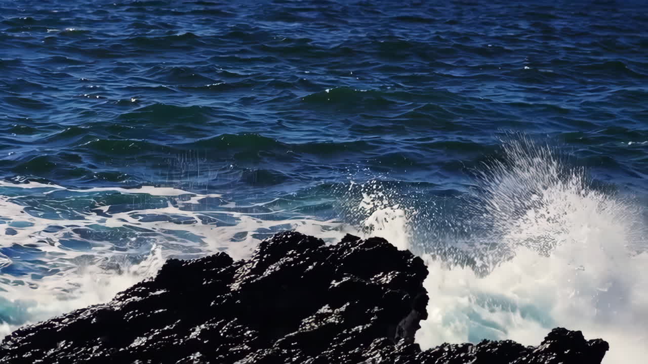 강력한 바다 파도가 바위 위에 부히고