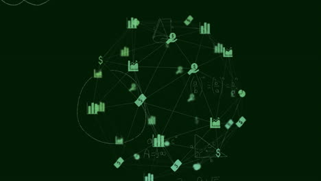 globe of digital icons against mathematical equations