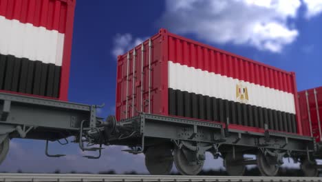 containers with the flag of egypt. railway transportation. seamless loop 4k