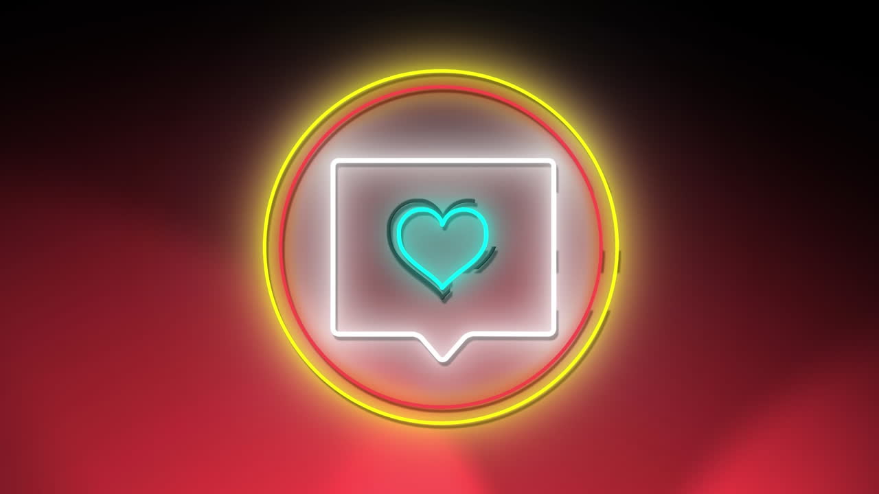 animación de un icono de corazón digital de neón azul parpadeante en un círculo brillante