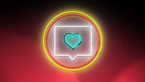 animación de un icono de corazón digital de neón azul parpadeante en un círculo brillante