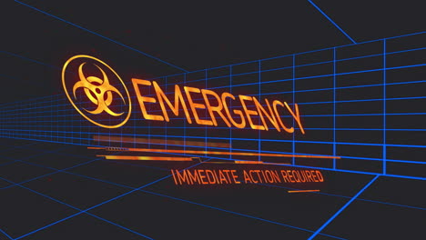 biohazard symbol with immediate action required text in emergency alert animation