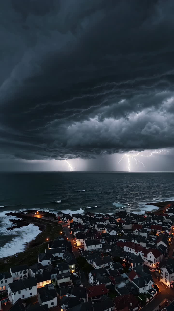 Stormy Night Over Coastal Town