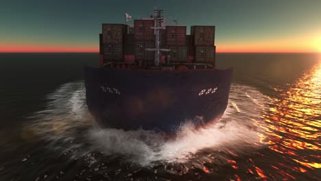 cargo ship at sunset