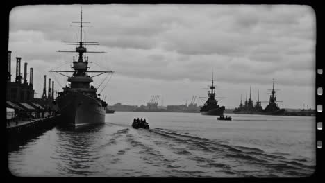 historical warships in a harbor
