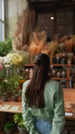 woman browsing a floral shop