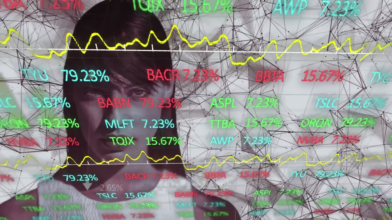procesamiento de datos del mercado de valores sobre la mujer contra la red de conexiones