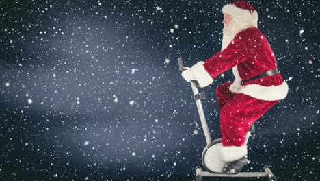 Santa-clause-on-a-fitness-device-combined-with-falling-snow