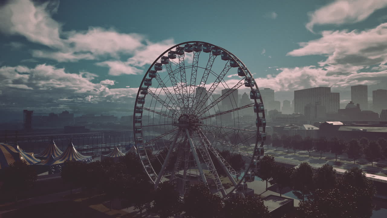 колесо обозрения в городском пейзаже