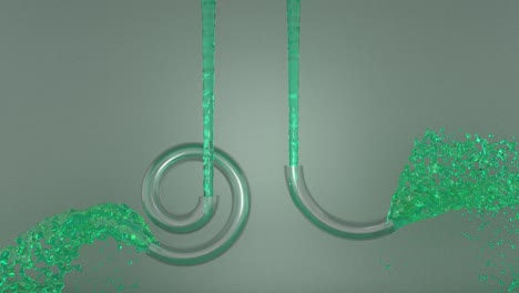 abstract glass pipeline and green liquid falling inside