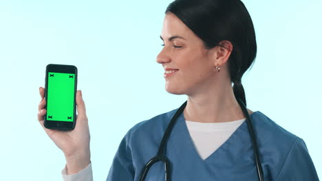 Green-screen-phone,-happy-woman-and-nurse-ok