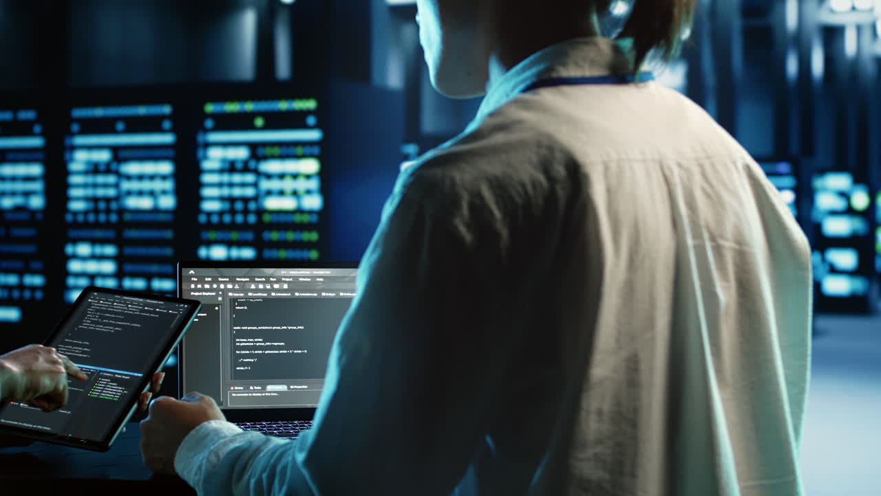 Team members programming in data center