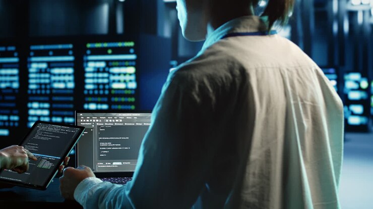 Team members programming in data center