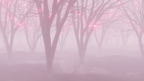 an animation of a forest in 3d in the fog