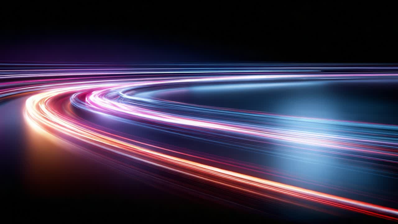 A Vibrant Display of Light Trails Curving Through Darkness, Capturing the Essence of Motion and Energy in a Stunning Digital Artwork
