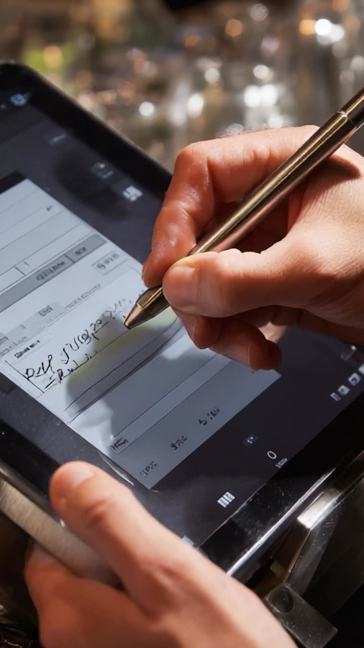 Scrittura digitale a mano su tablet: acquisizione di appunti e firme con precisione e facilità, per mostrare la tecnologia moderna nelle attività quotidiane