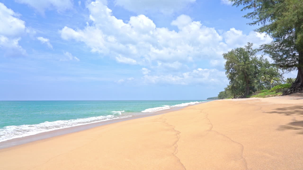 해변을 따라 밀려오는 파도의 움직임