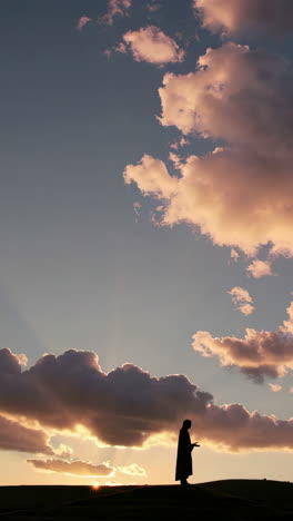 silhouette of a person standing on a hilltop at sunset