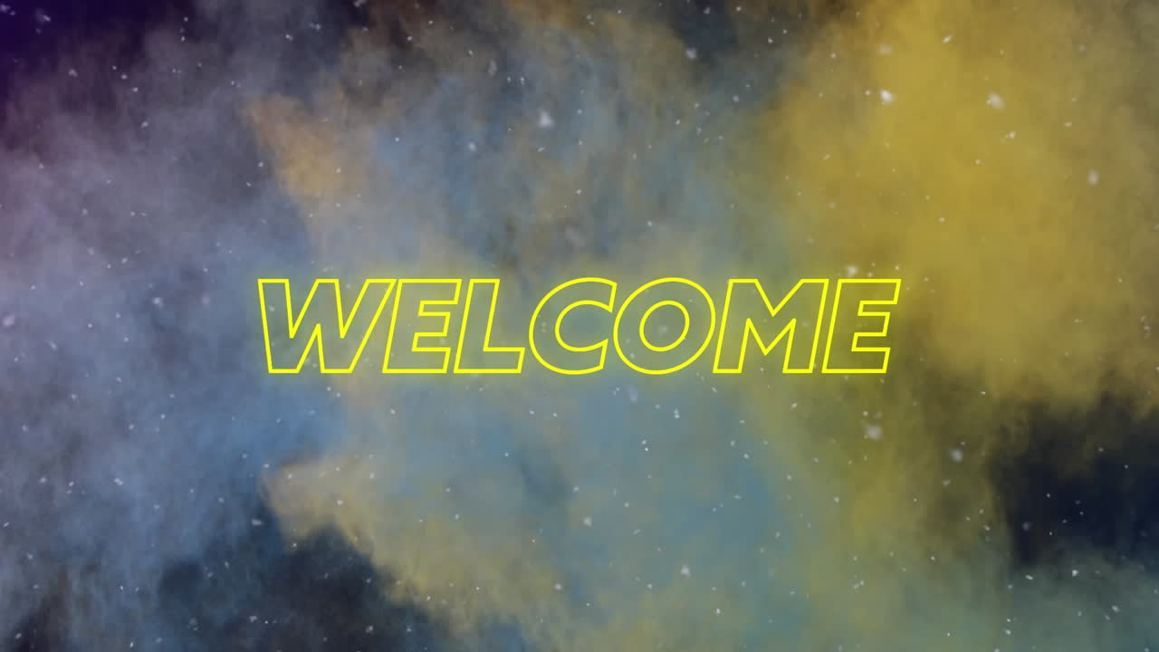 Animation of welcome neon text over smoke trails
