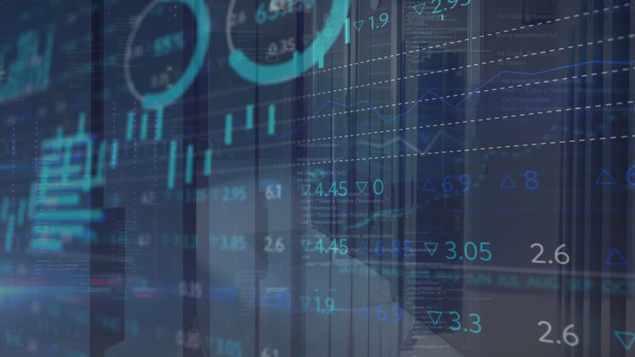 animación de múltiples gráficos y tablero de negociación en la sala del servidor de datos