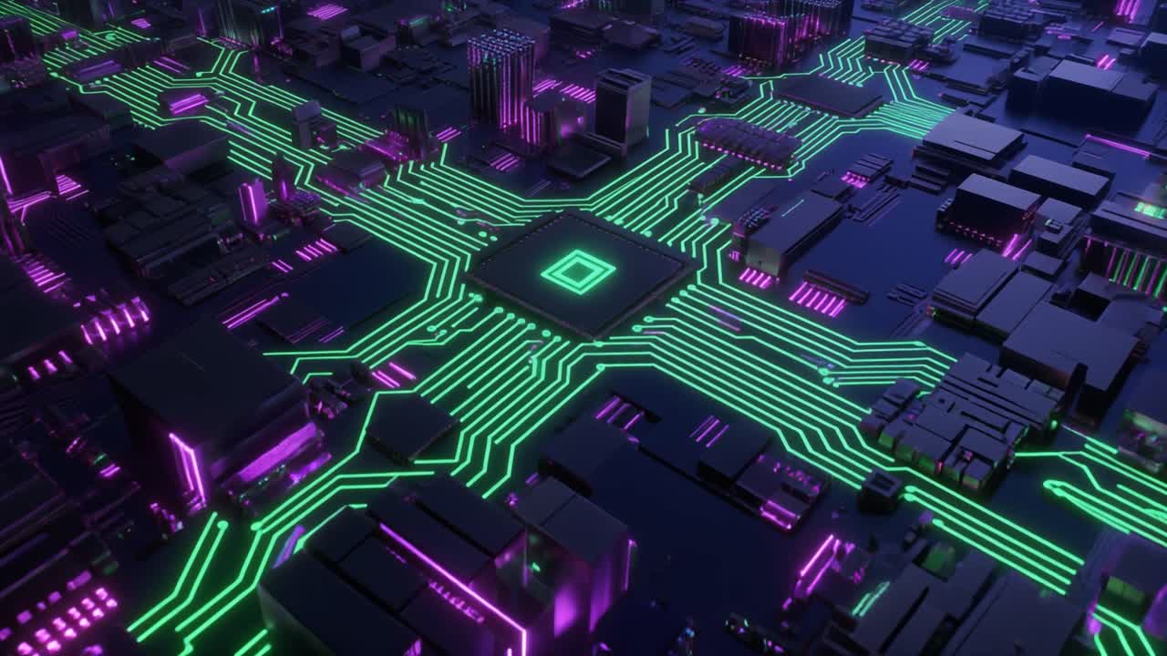 Digital processor på en glødende printplade med dataflow