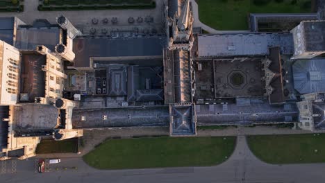 top down view of house and courtyards, ashridge house, hertfordshire, england, uk - drone shot