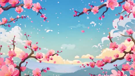 Pink Cherry Blossoms in Spring Landscape