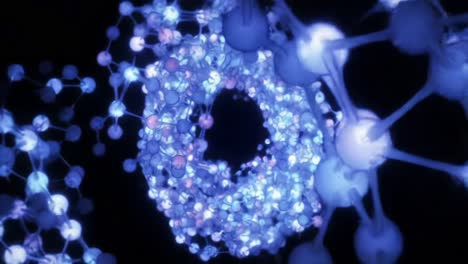 an intricate visual journey through a molecular structure bathed in ethereal blue light, illustrating the depths of atomic connections and interactions