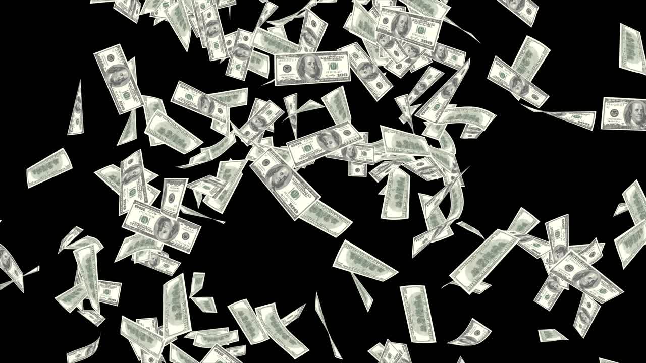 3d 4k american hundred dollar bills falling dollar banknotes loop animation background business
