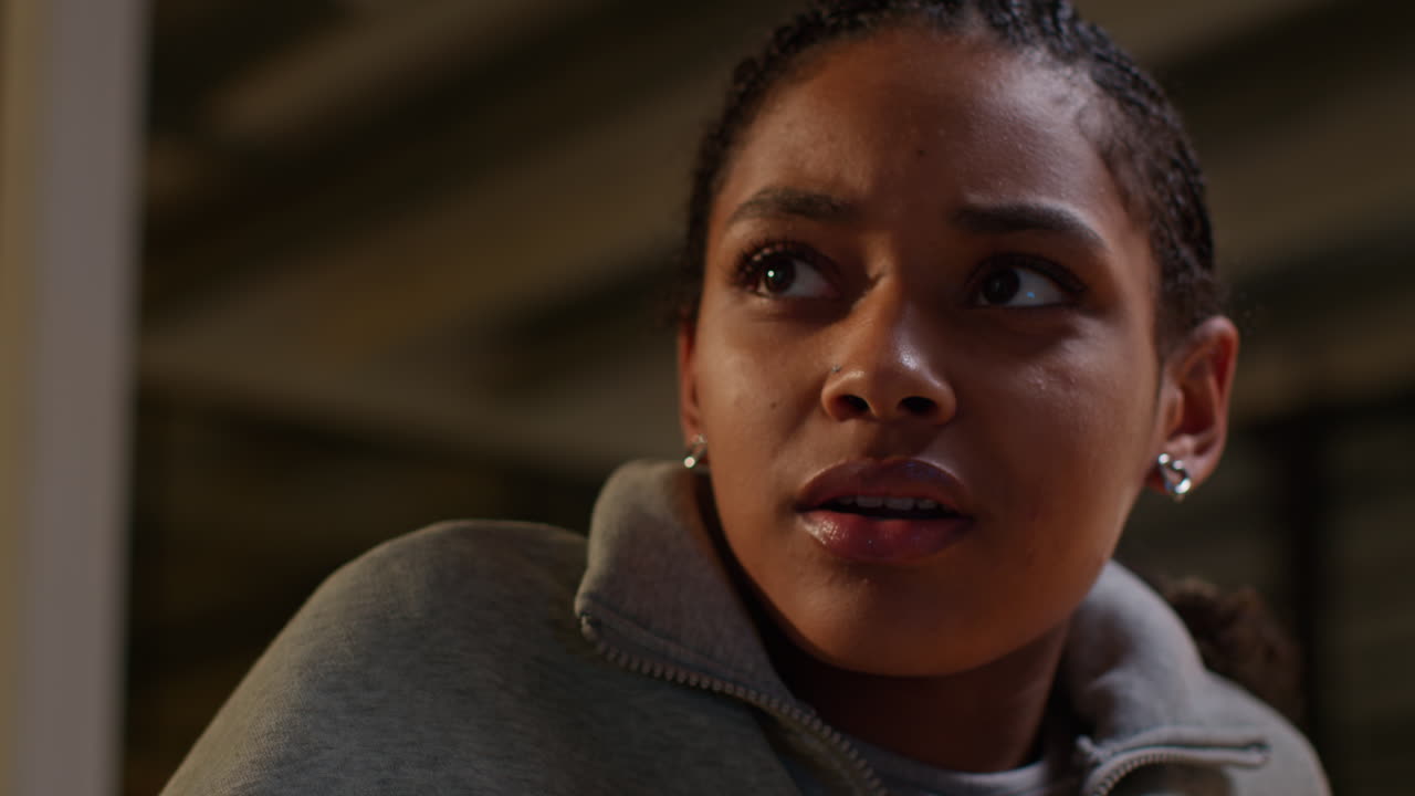 Close-up of a woman with a concerned expression