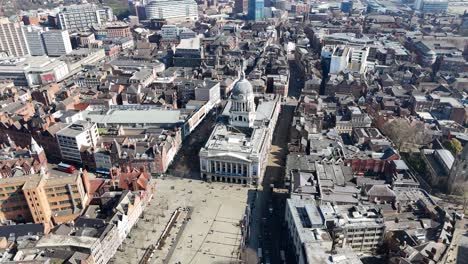 old market square nottingham uk ascending drone,aerial