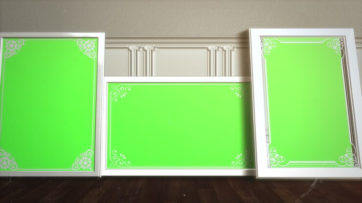 Art gallery with pictures with mock-up screen frame in home