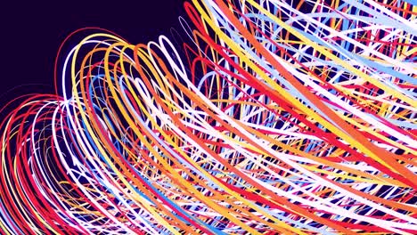 abstract bg con partículas y líneas multicolores retorcidas en espirales giran cíclicamente. animación en bucle como fondo de diseño de movimiento de líneas y partículas curvas. hermosas cintas. luma matte
