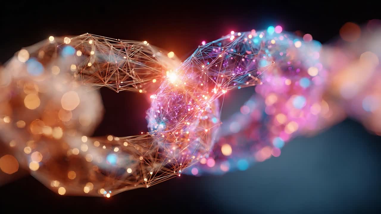 A Captivating Visual Representation of a Dynamic Link Chain, Showcasing Colors and Light Through an Intricate Network of Connected Elements