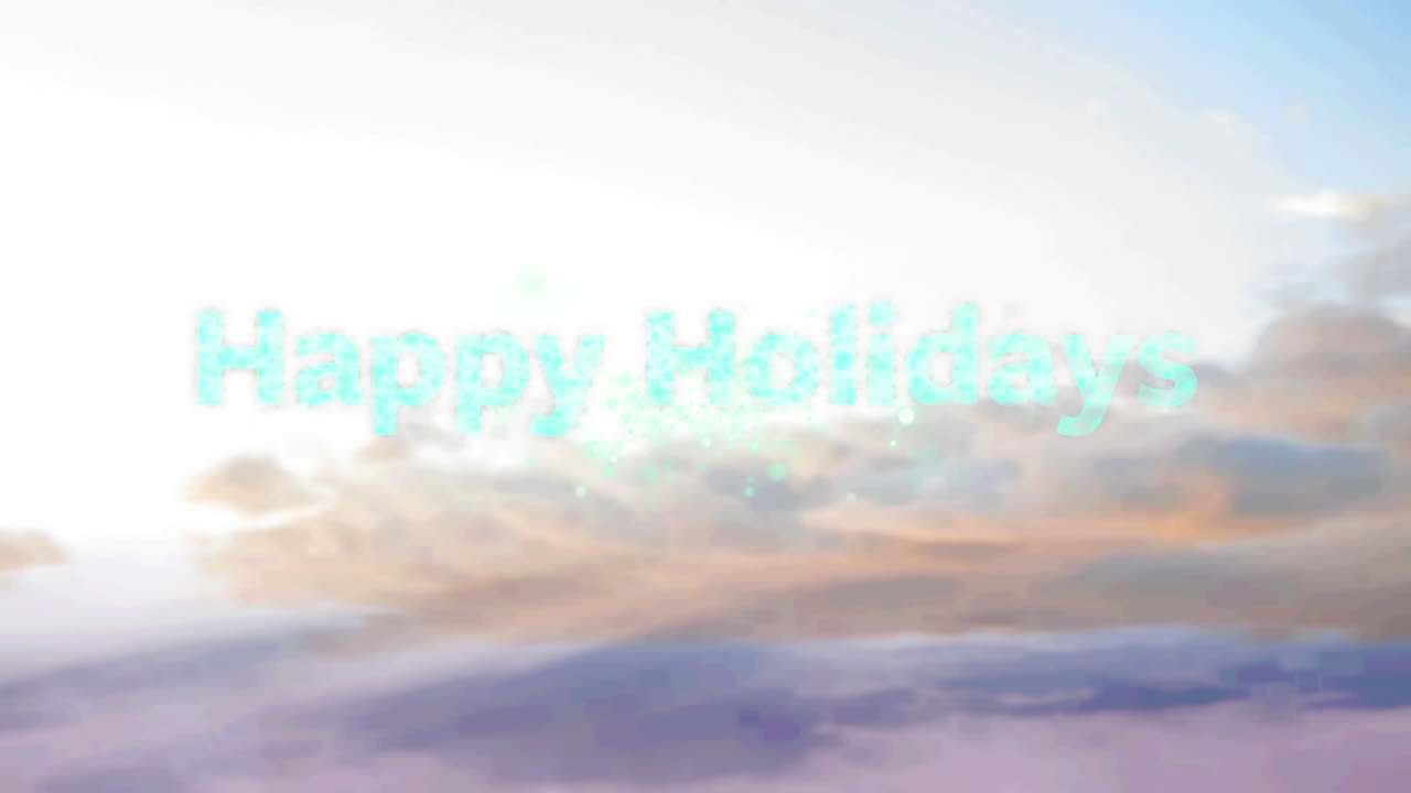 구름 위에 불꽃놀이와 함께 행복한 휴일 텍스트의 애니메이션