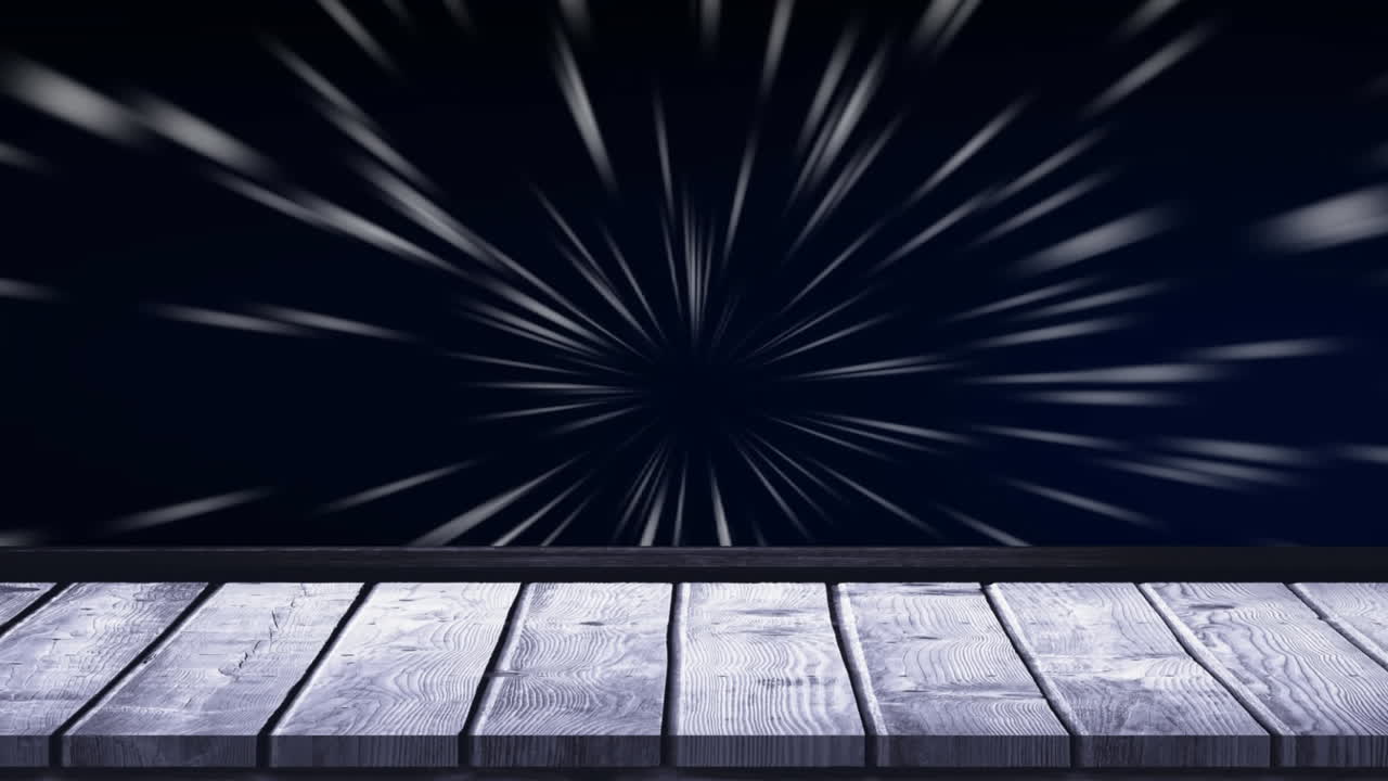 Animation of multiple white light trails over wooden boards